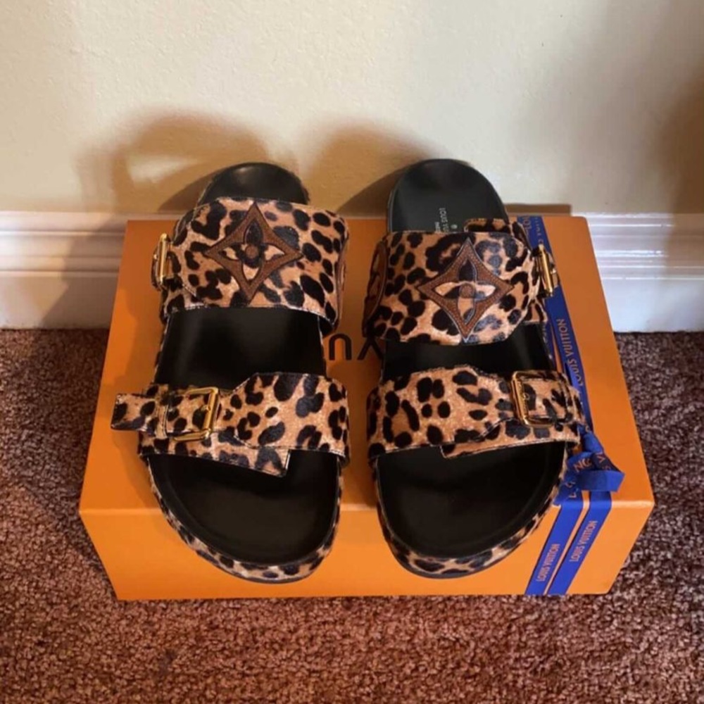Louis Vuitton leopard print mules
